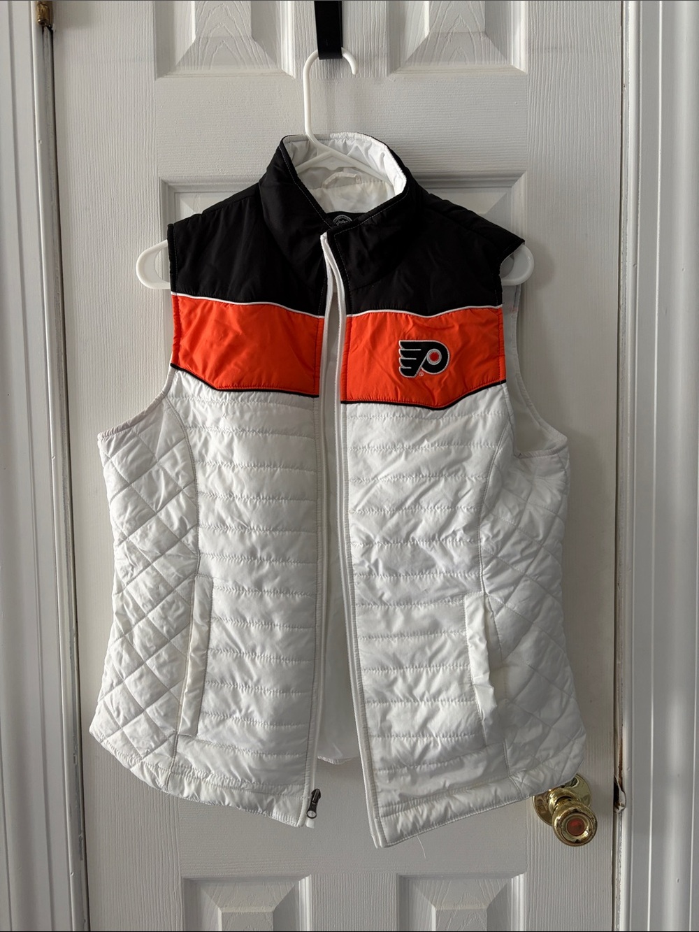 Women's White Quilted Vest with Black & Orange- Philadelphia Flyers